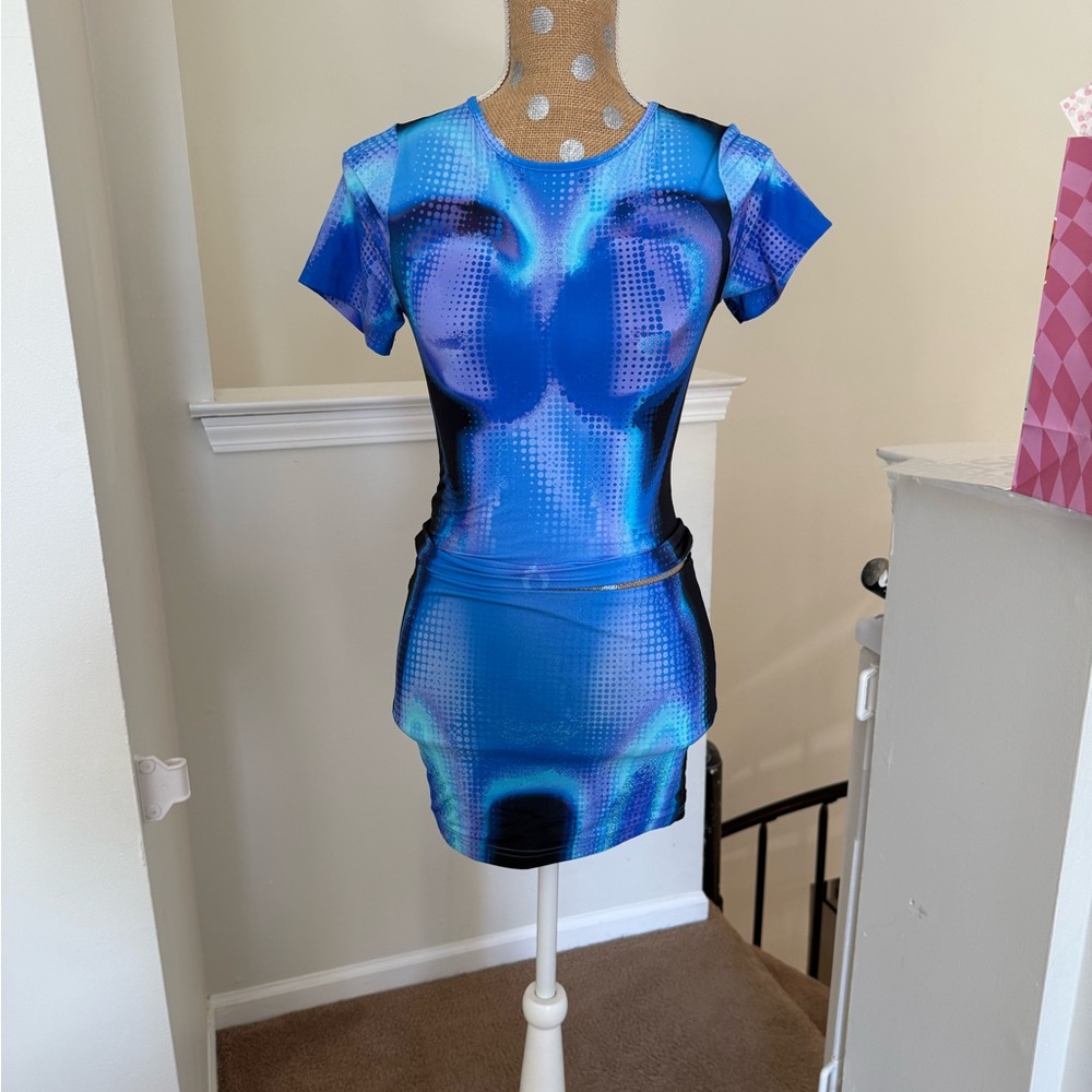 Blue and Black Graphic Print Two Piece Set